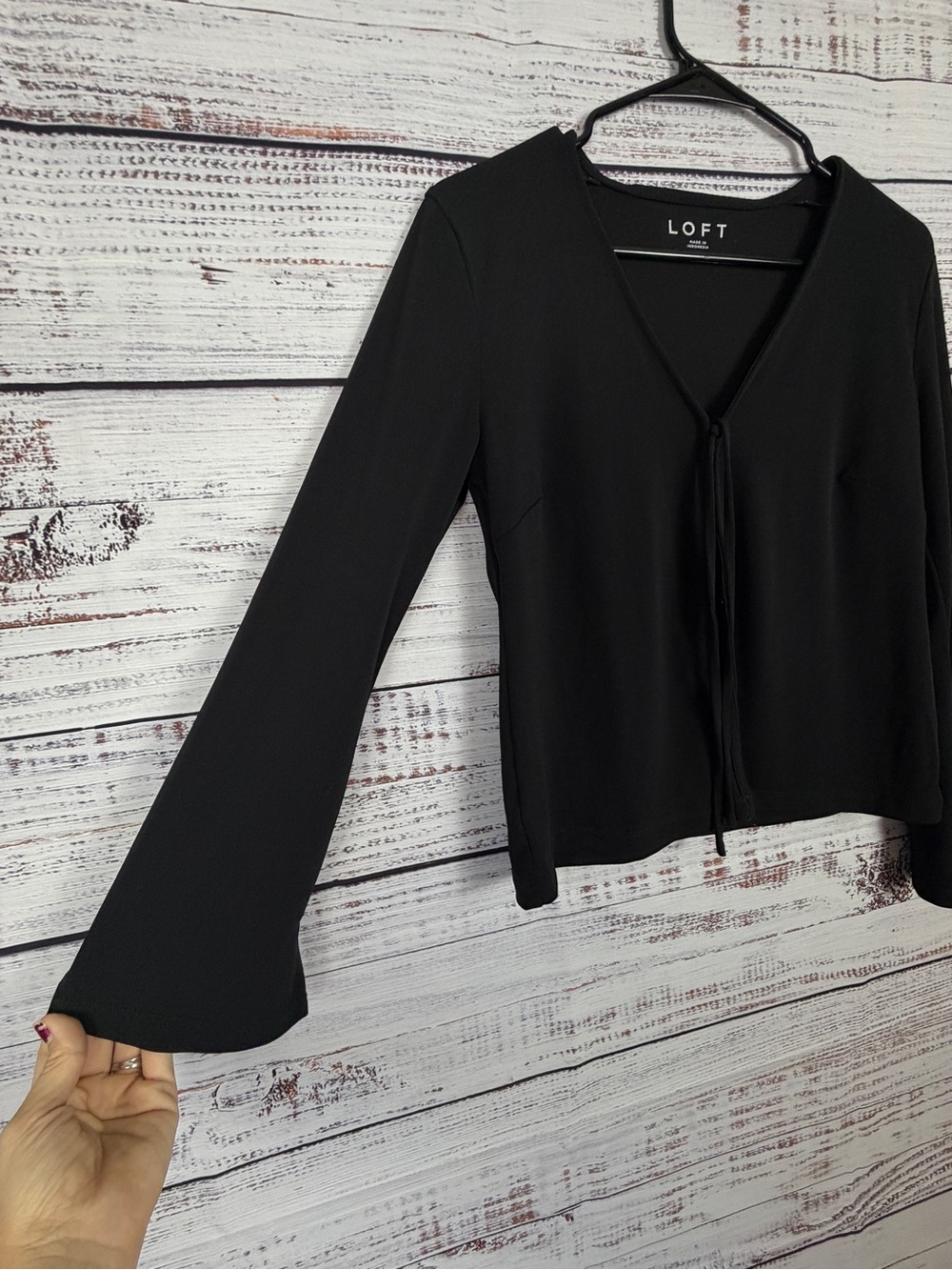 LOFT Crepe Jersey Tie Front Top – Black – Size M - Picture 3 of 8